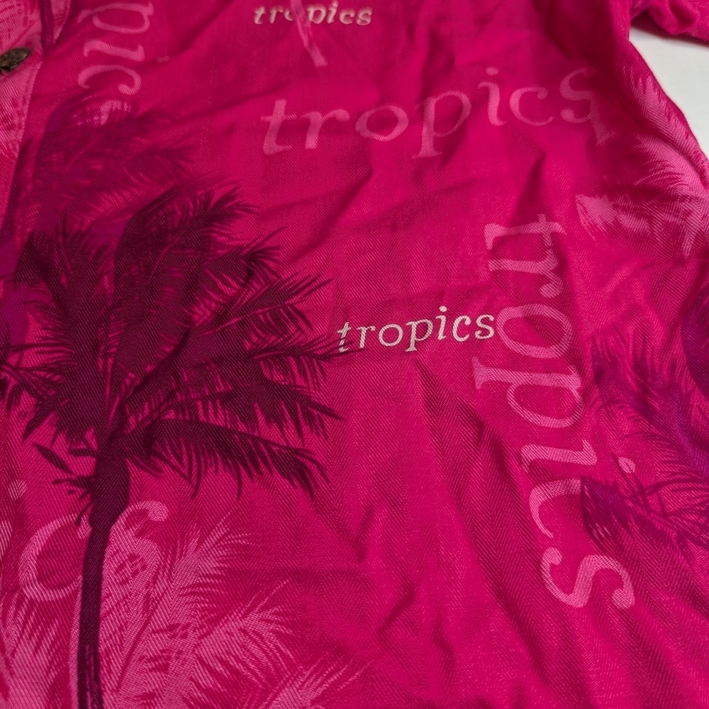 VTG Island Traders Hawaiian Tropical Shirt Pink Men's M Short Sleeve Button Up - Picture 9 of 10